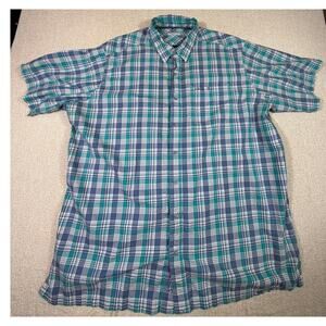 Game Guard Mens 3X Blue Plaid Short Sleeve Vented Button Front Fishing Shirt Big